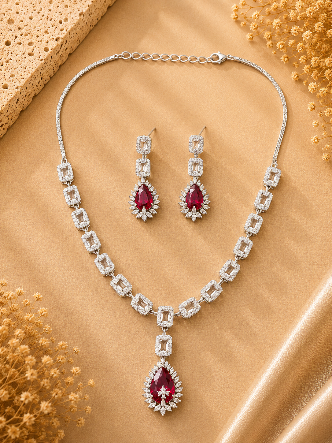 Ruby Diamond Look Necklace Set – Sparkling Party Glam | Abdesigns