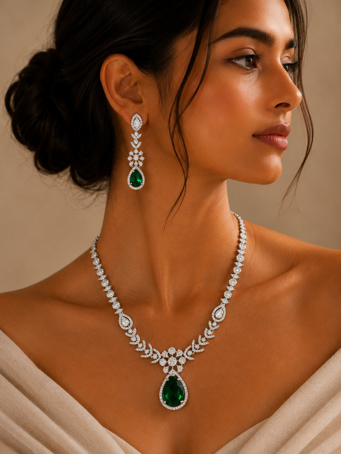 Emerald Teardrop Jewellery Set – Sparkling Regal Glam - necklace by Abdesigns Jewellery