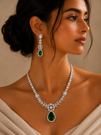 Emerald Teardrop Jewellery Set – Sparkling Regal Glam | Abdesigns