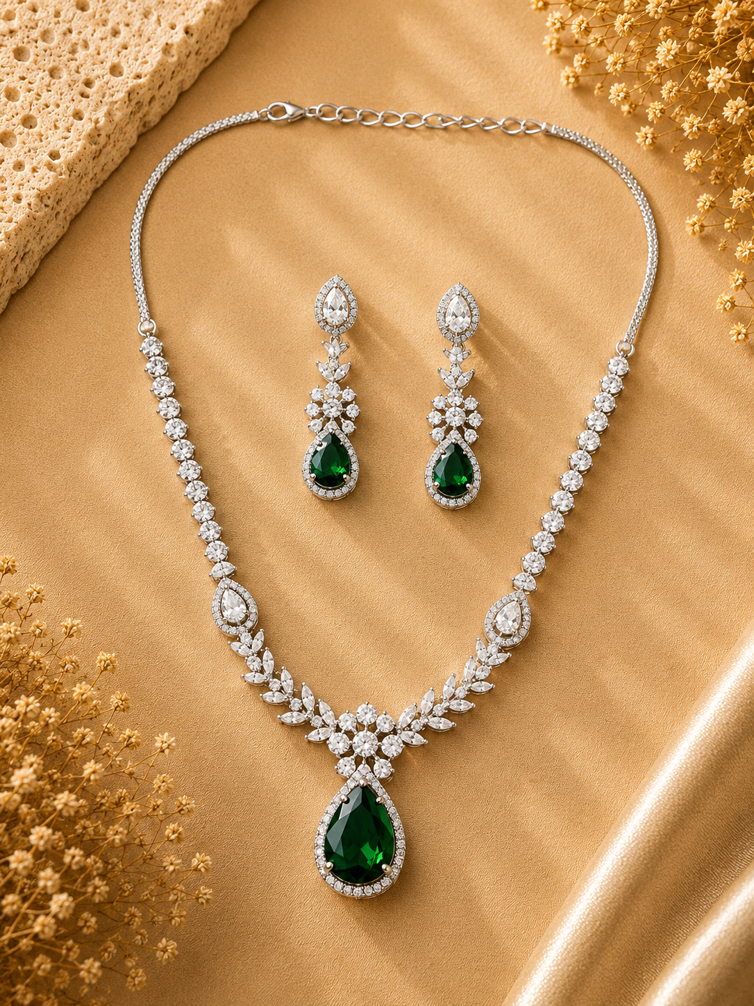 Emerald Teardrop Jewellery Set – Sparkling Regal Glam - necklace by Abdesigns Jewellery