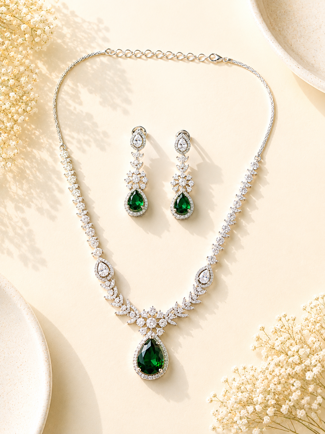 Emerald Teardrop Jewellery Set – Sparkling Regal Glam - necklace by Abdesigns Jewellery