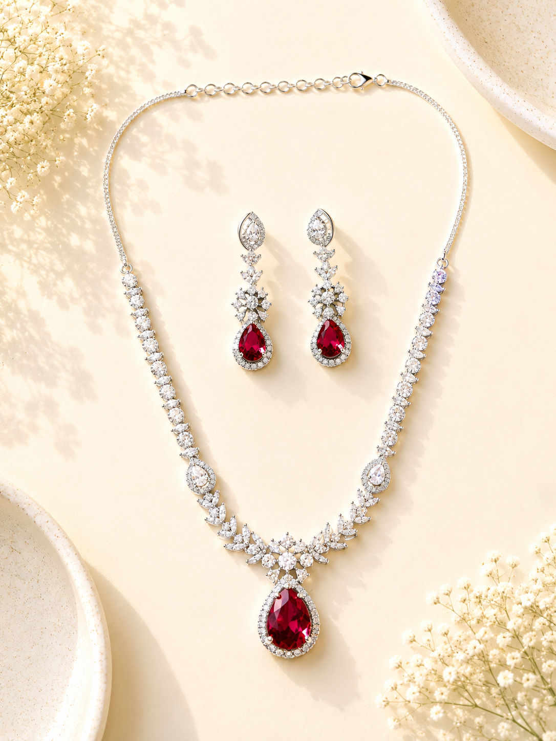 Emerald Teardrop Jewellery Set – Sparkling Regal Glam - necklace by Abdesigns Jewellery