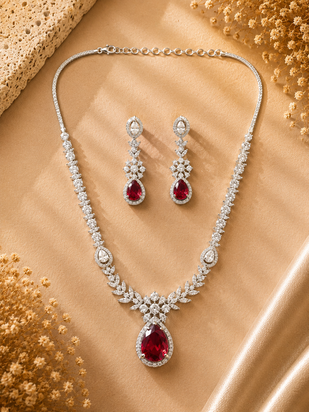 Emerald Teardrop Jewellery Set – Sparkling Regal Glam - necklace by Abdesigns Jewellery