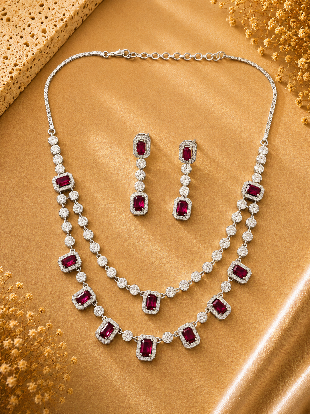 Double Layer Ruby Necklace Set – Stylish Festive Glam - necklace by Abdesigns Jewellery