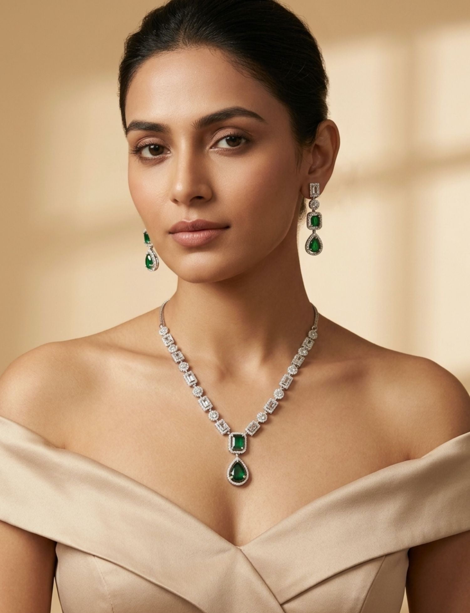 Emerald Crystal Jewellery Set – Premium Party Glam | Abdesigns
