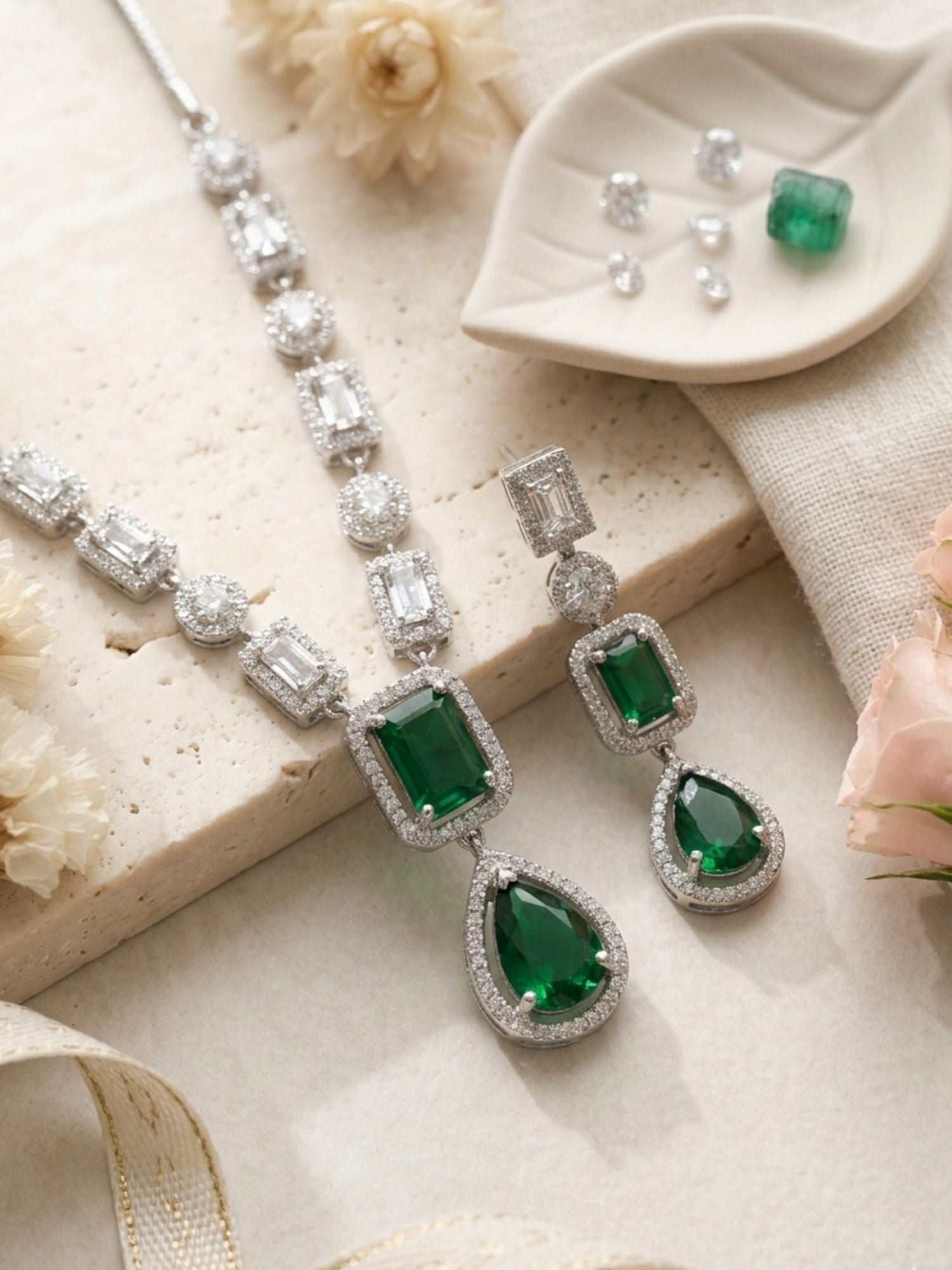 Emerald Crystal Jewellery Set – Premium Party Glam | Abdesigns