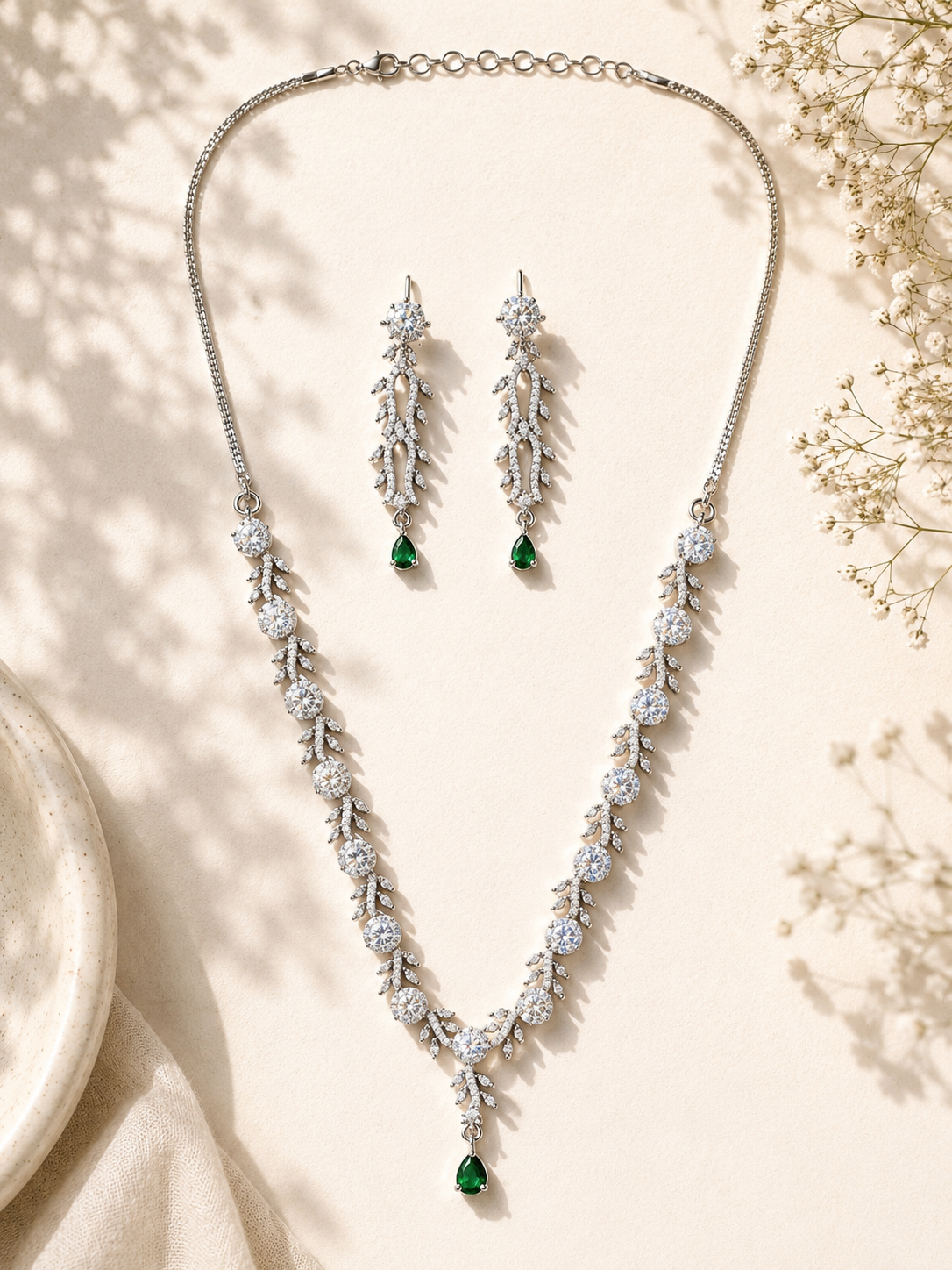Silver Tone Floral Ruby Necklace Set – Elegant Glam | Abdesigns