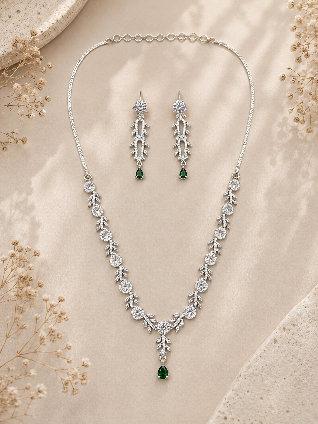 Silver Tone Floral Ruby Necklace Set – Elegant Glam | Abdesigns