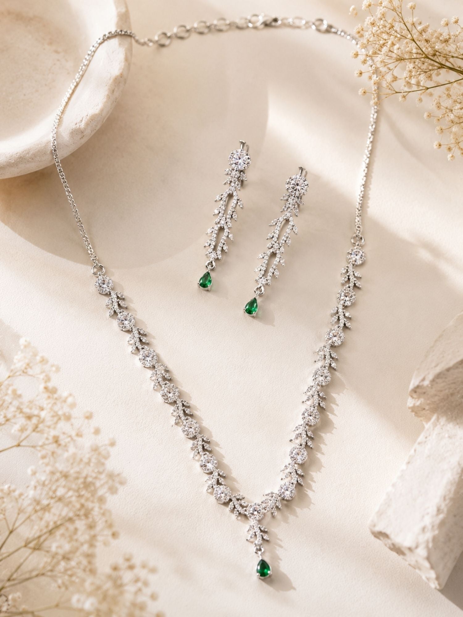 Silver Tone Floral Ruby Necklace Set – Elegant Glam | Abdesigns