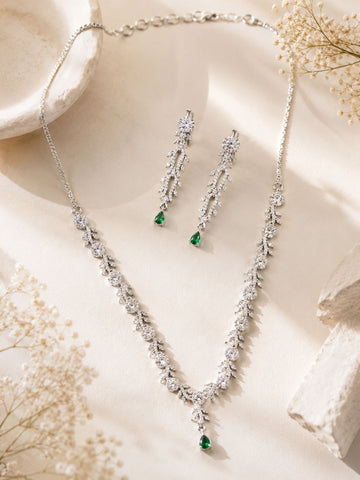 Silver Tone Floral Ruby Necklace Set – Elegant Glam | Abdesigns