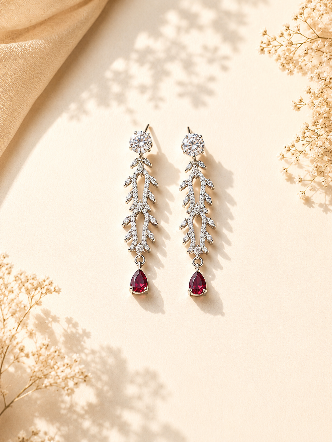 Silver Tone Floral Ruby Necklace Set – Elegant Glam | Abdesigns