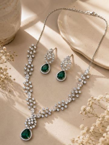 Modern Floral Emerald Jewellery Set – Elegant Party Glam | Abdesigns