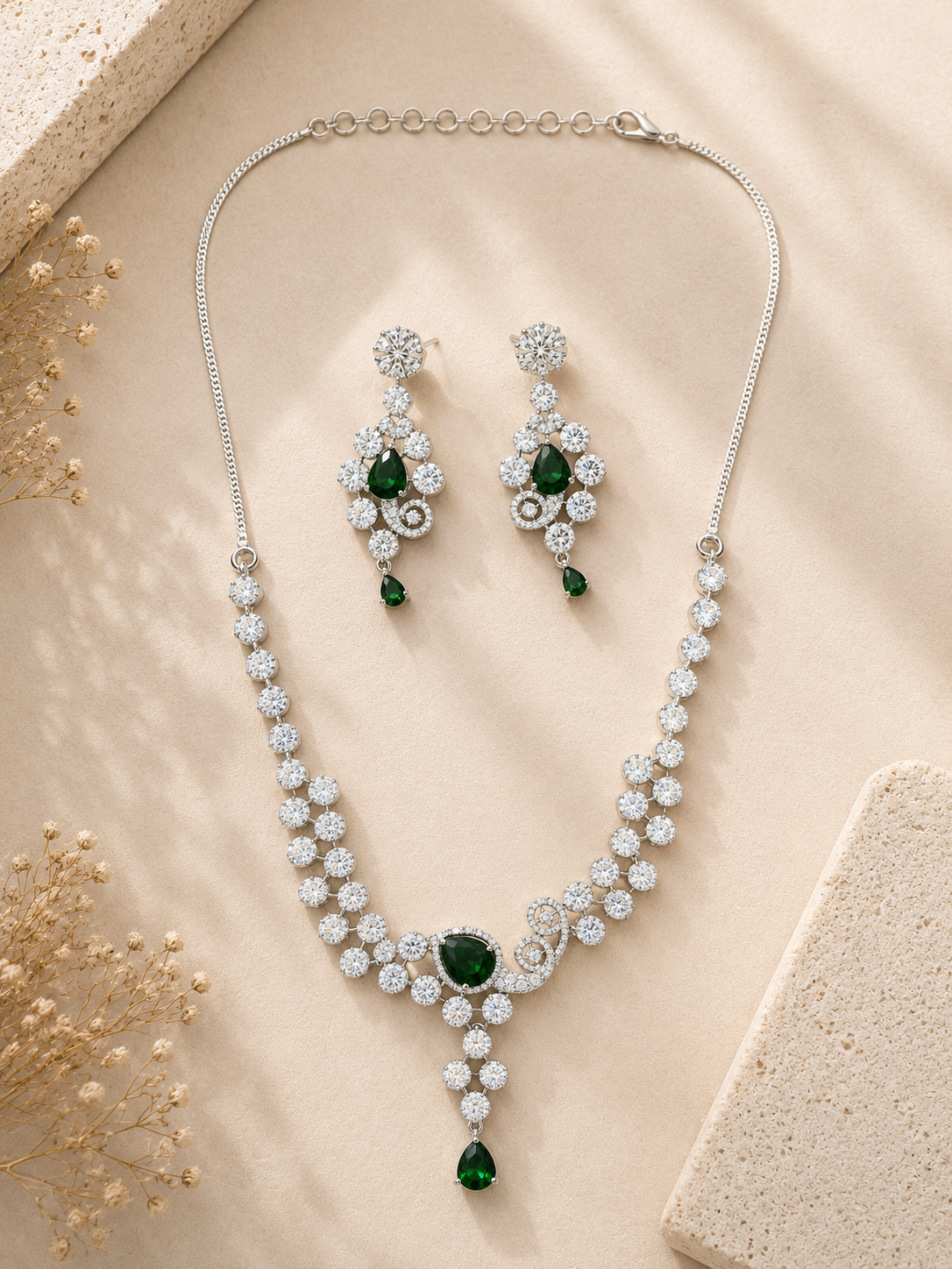 Red CZ Party Wear Jewellery Set – Designer Festive Glam | Abdesigns