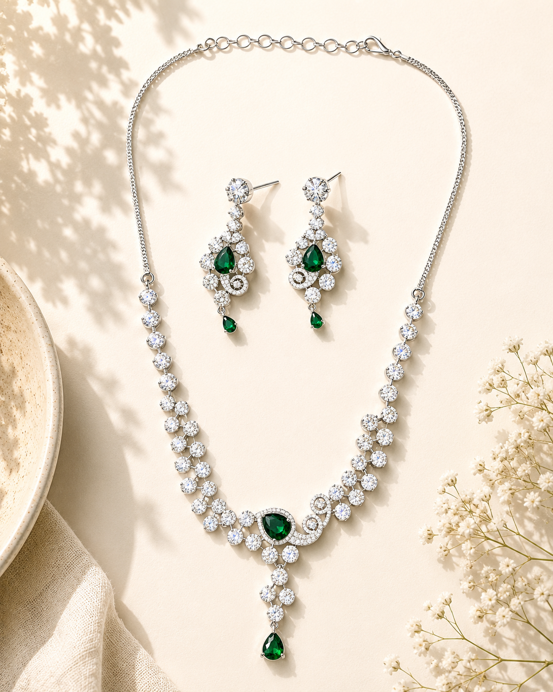 Red CZ Party Wear Jewellery Set – Designer Festive Glam | Abdesigns