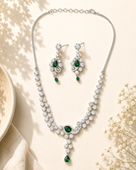Red CZ Party Wear Jewellery Set – Designer Festive Glam | Abdesigns