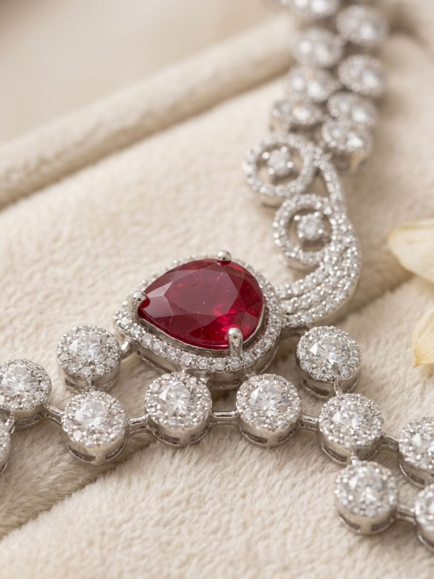 Red CZ Party Wear Jewellery Set – Designer Festive Glam | Abdesigns