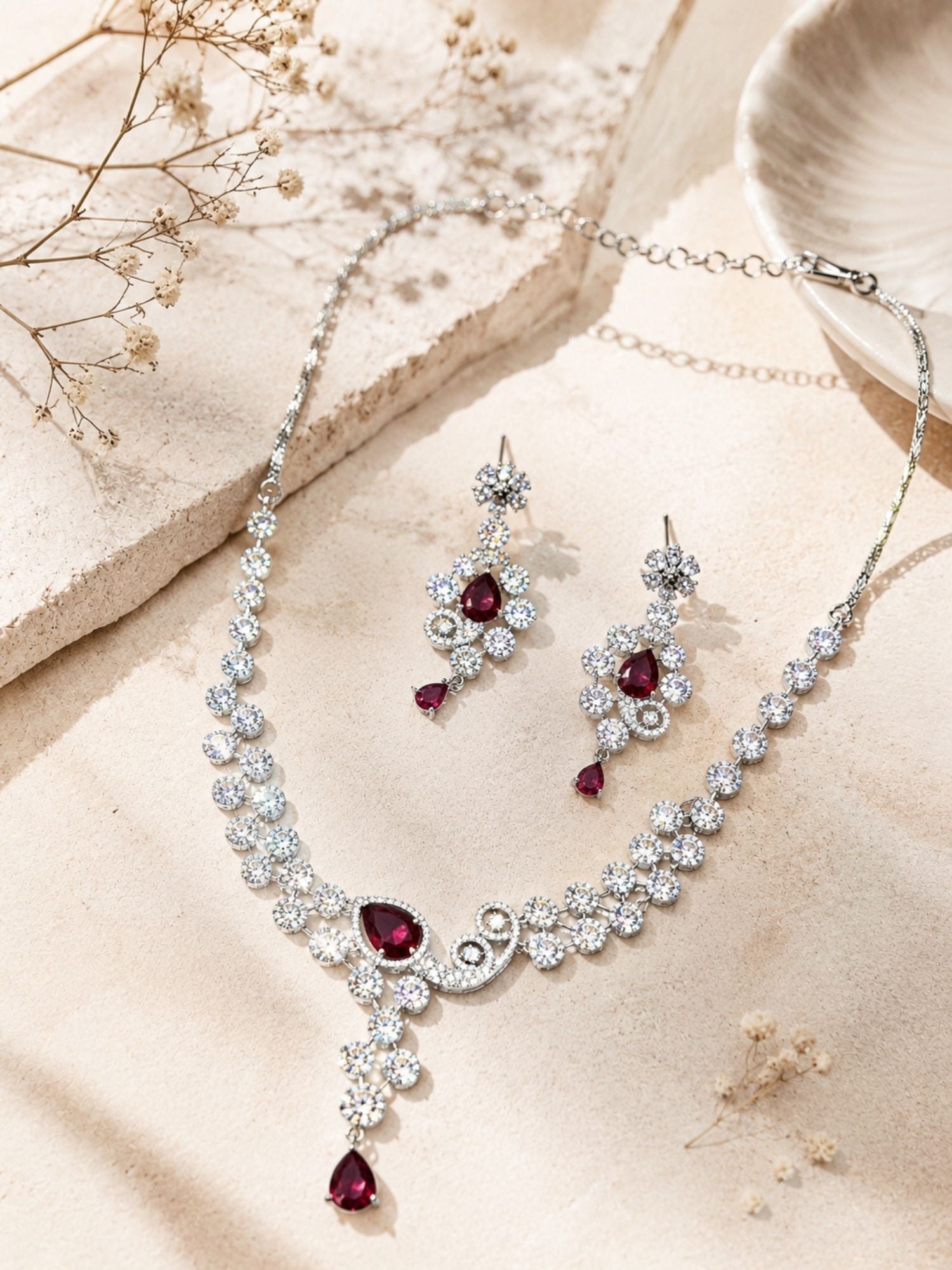 Red CZ Party Wear Jewellery Set – Designer Festive Glam | Abdesigns