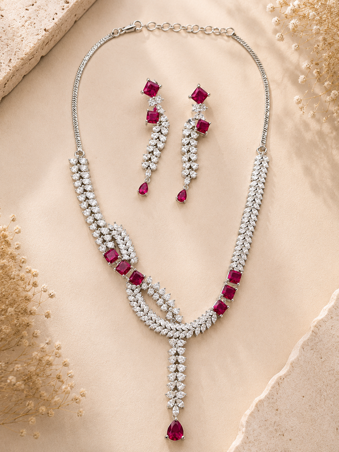 Emerald Green American Diamond Layered Necklace Set | Abdesigns