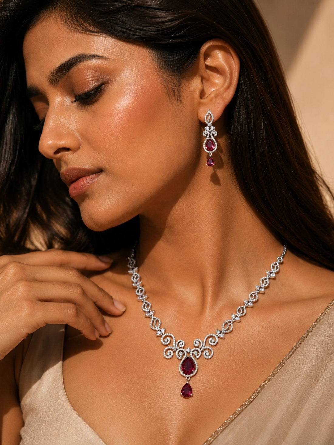 Luxury Ruby Swirl Necklace Set – Elegant Party Glam | Abdesigns
