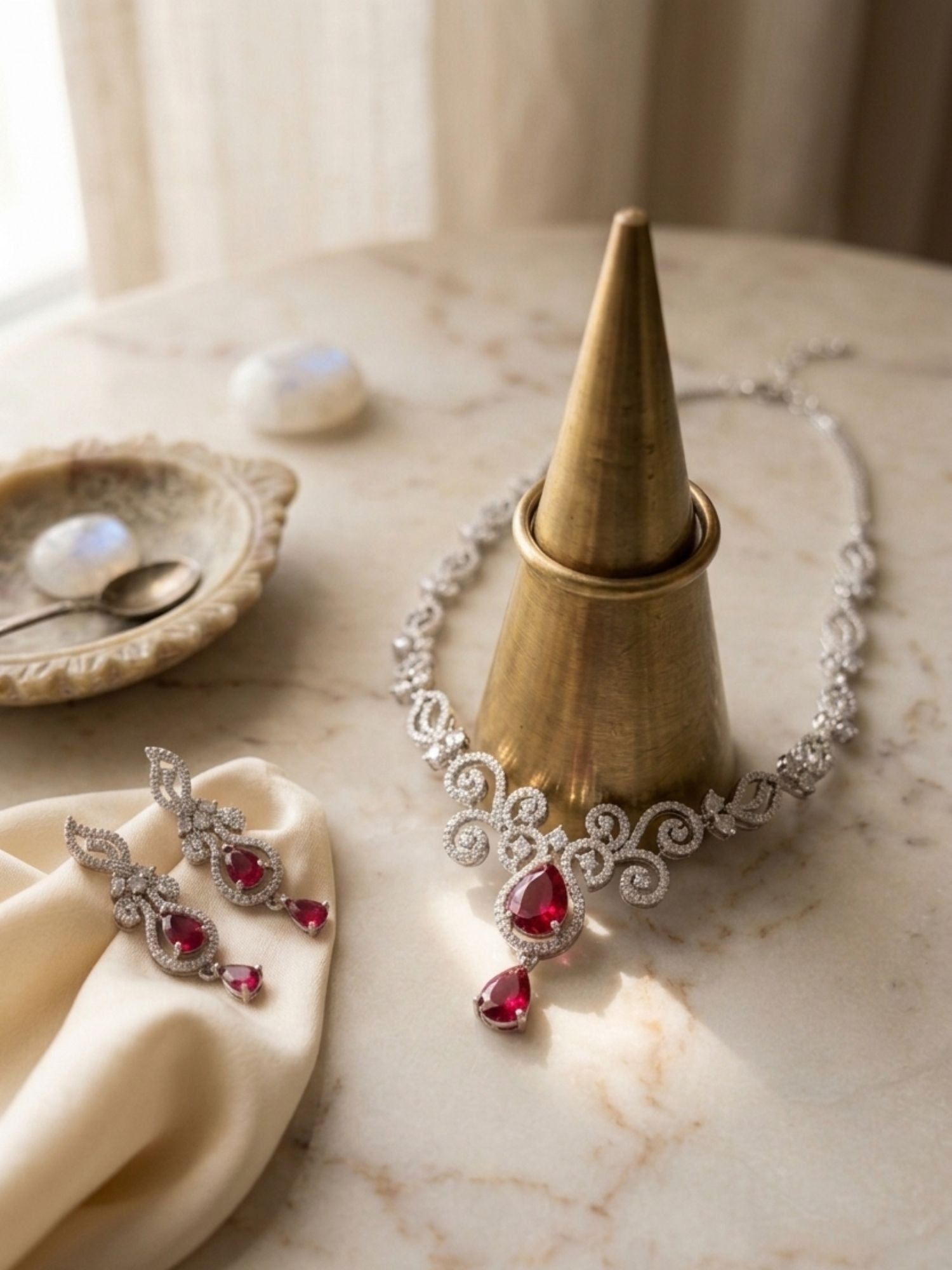 Luxury Ruby Swirl Necklace Set – Elegant Party Glam | Abdesigns