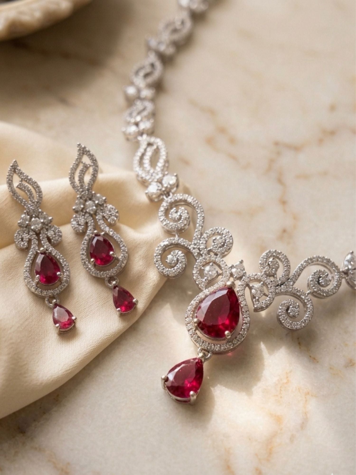 Luxury Ruby Swirl Necklace Set – Elegant Party Glam | Abdesigns