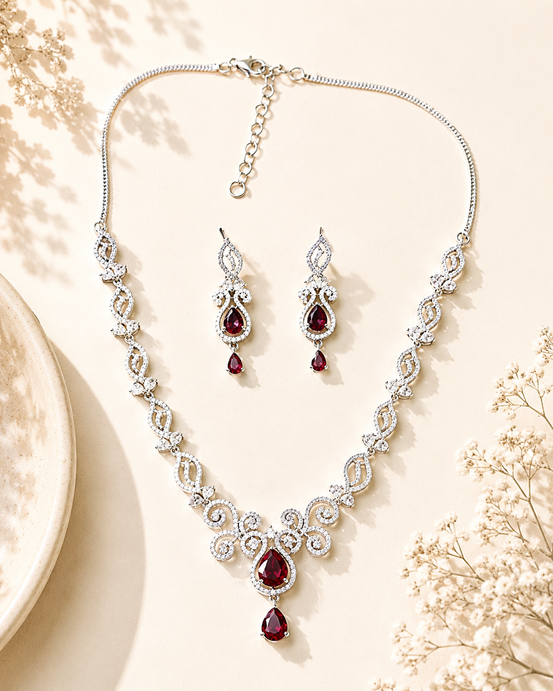 Luxury Ruby Swirl Necklace Set – Elegant Party Glam | Abdesigns