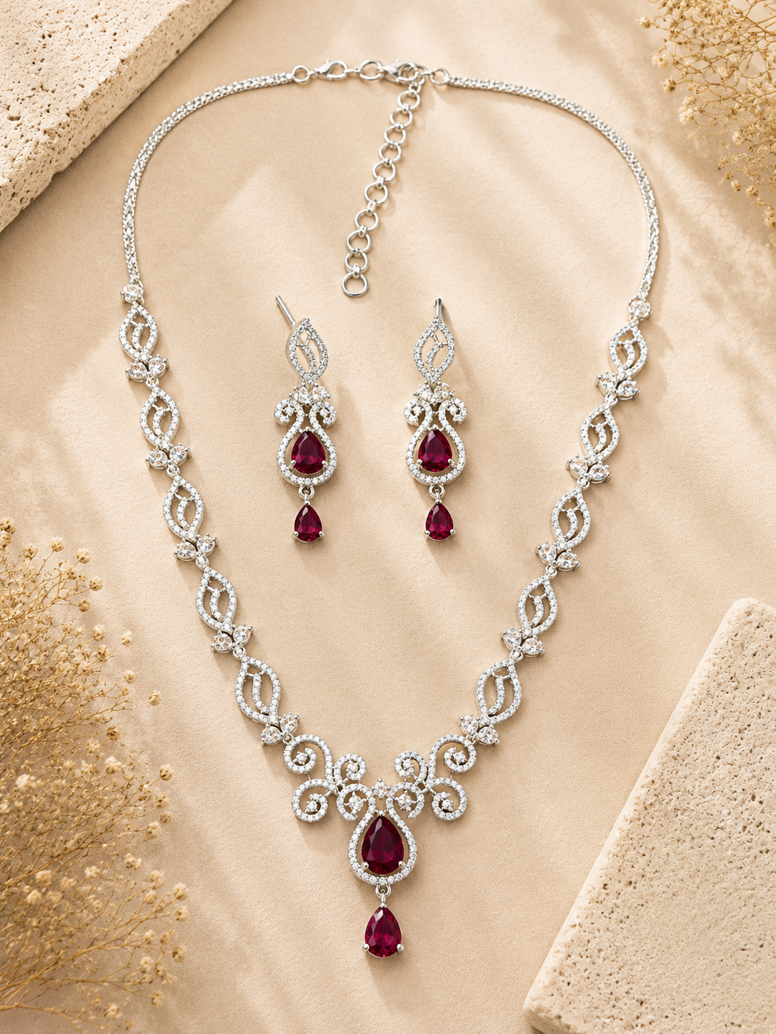 Luxury Ruby Swirl Necklace Set – Elegant Party Glam | Abdesigns