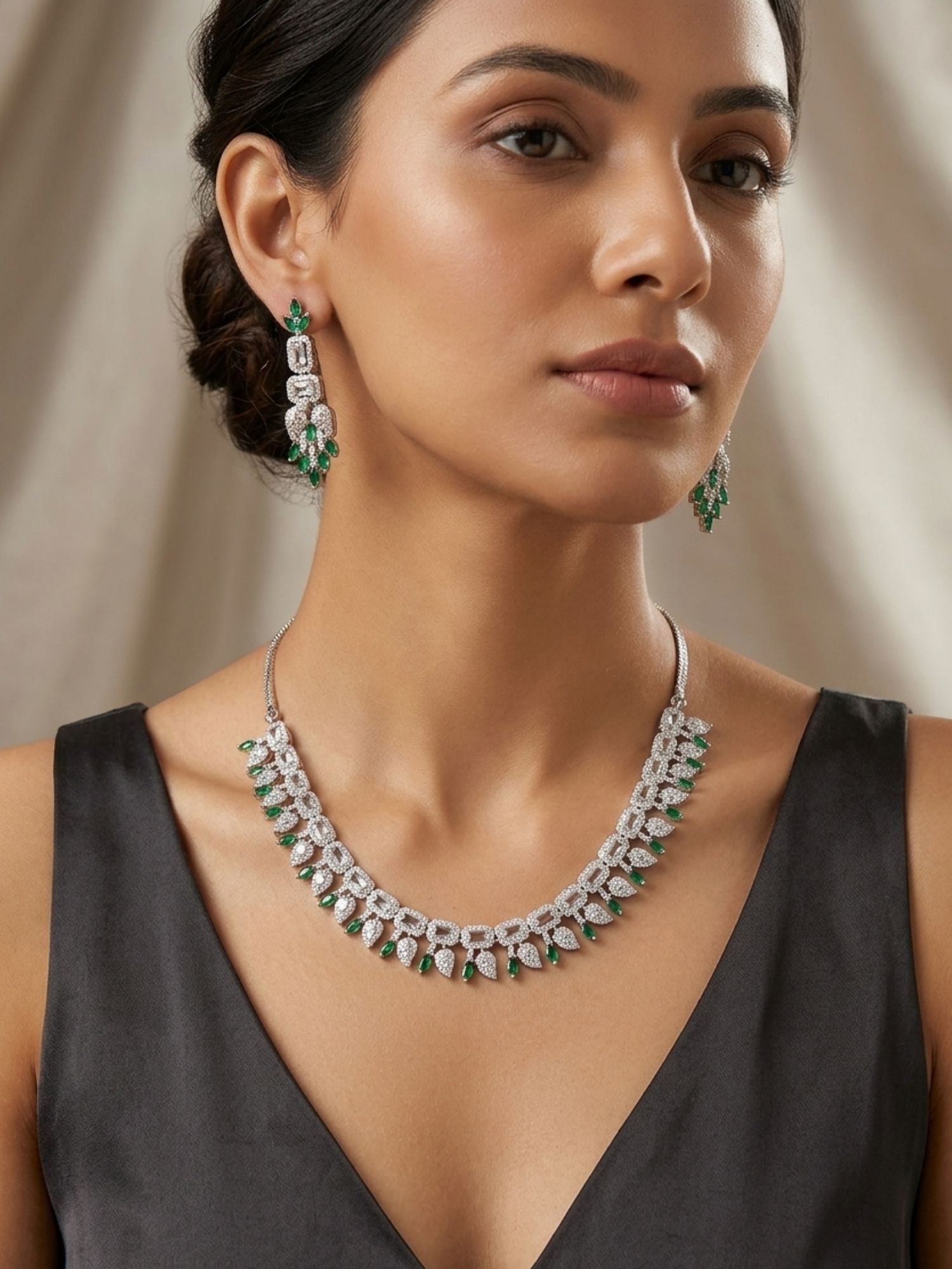 Premium Emerald Drop Necklace Set – Elegant Party Glam | Abdesigns