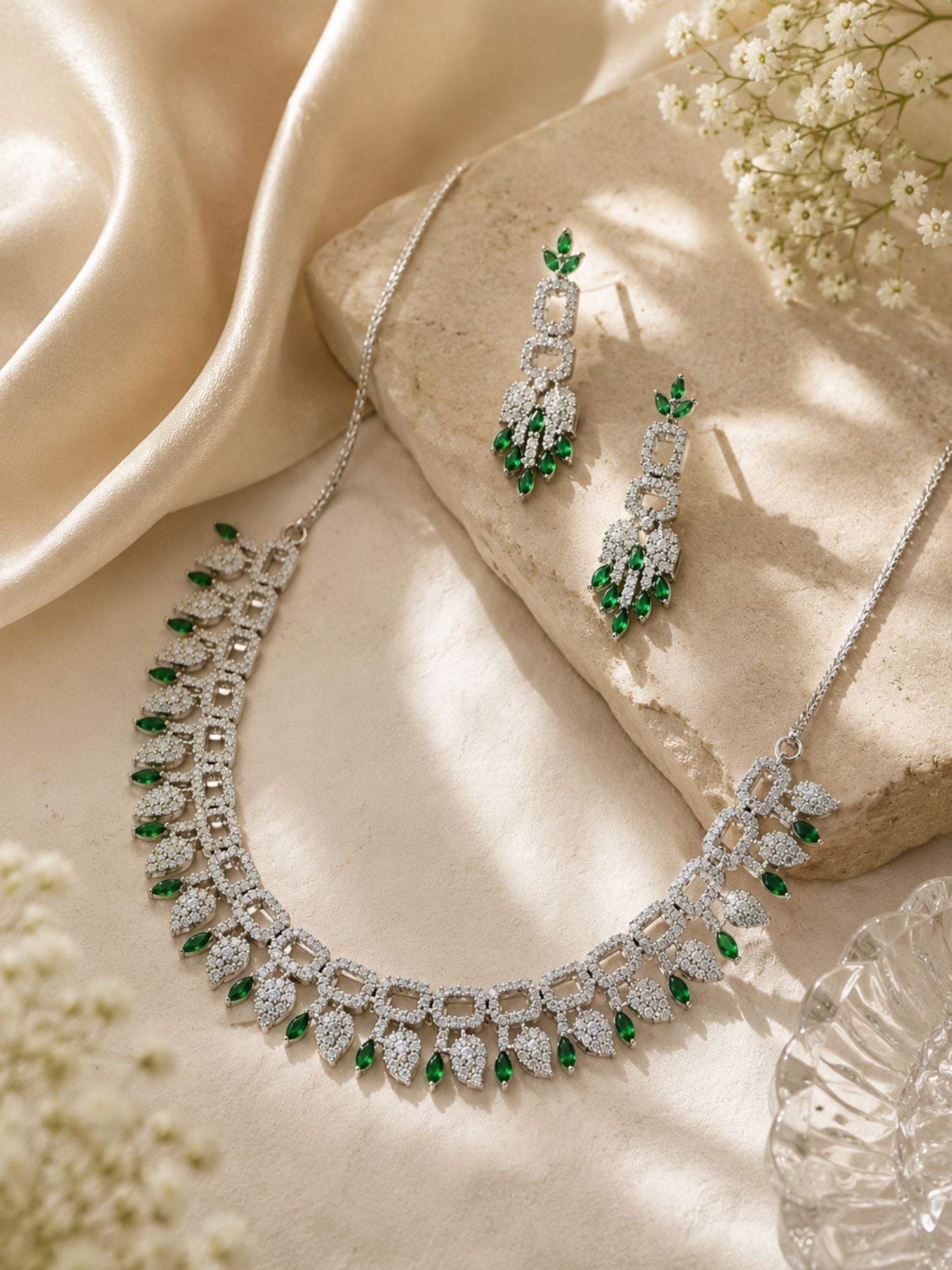 Premium Emerald Drop Necklace Set – Elegant Party Glam | Abdesigns