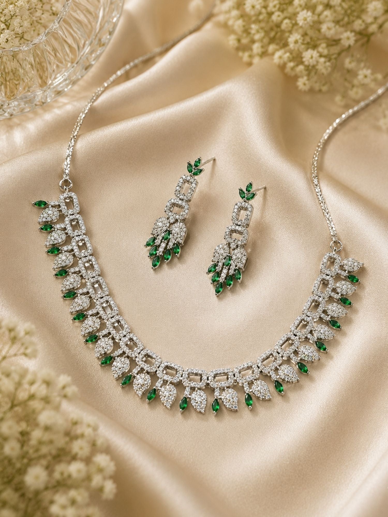 Premium Emerald Drop Necklace Set – Elegant Party Glam | Abdesigns