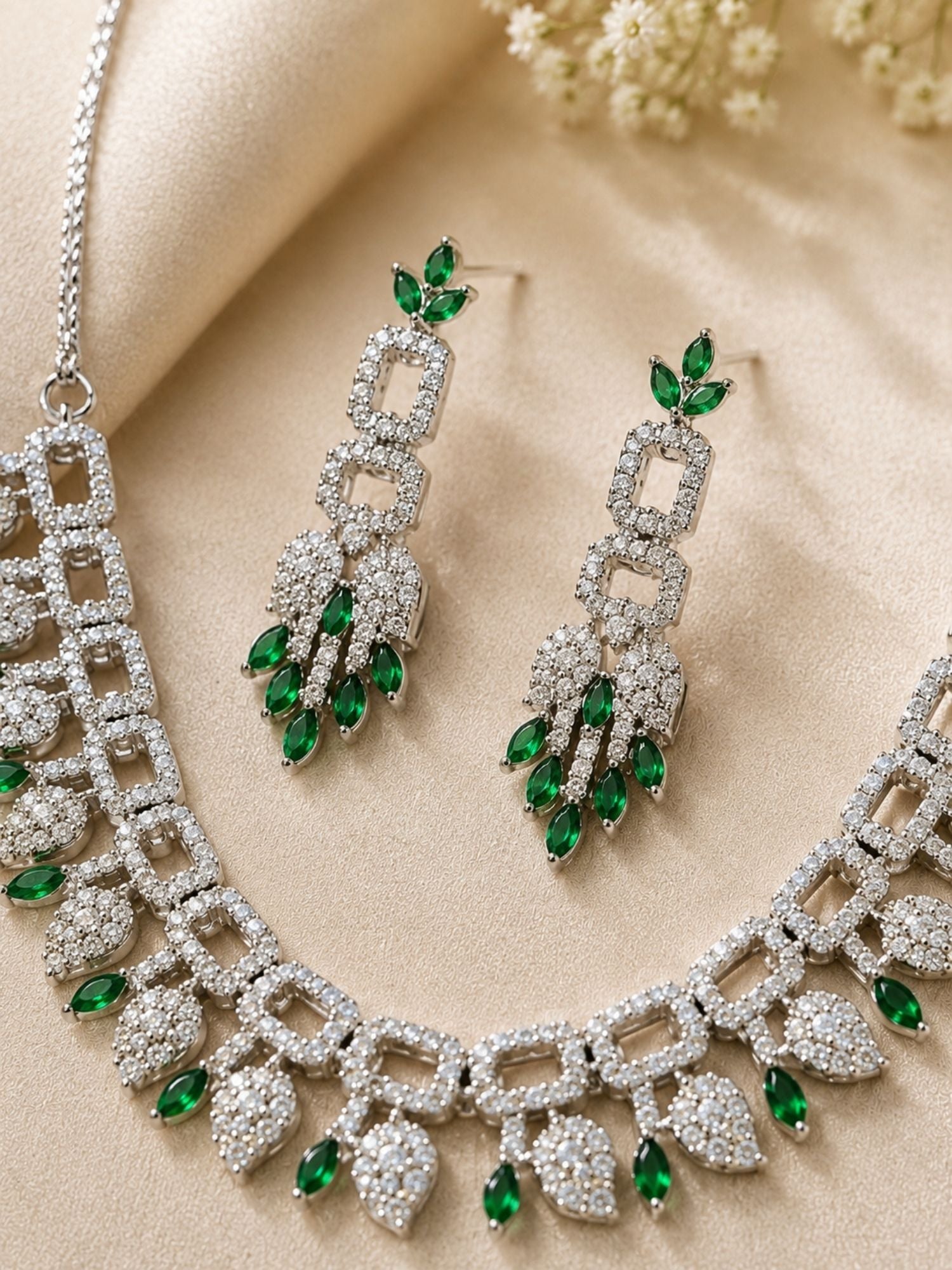 Premium Emerald Drop Necklace Set – Elegant Party Glam | Abdesigns