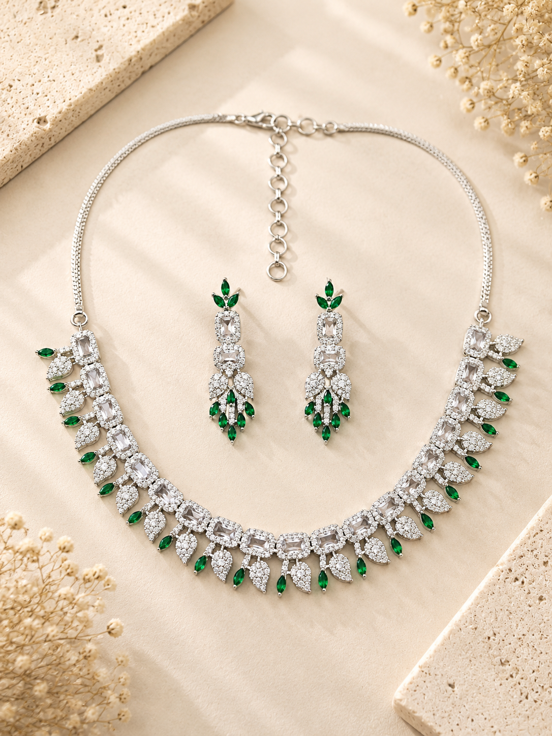 Premium Emerald Drop Necklace Set – Elegant Party Glam | Abdesigns