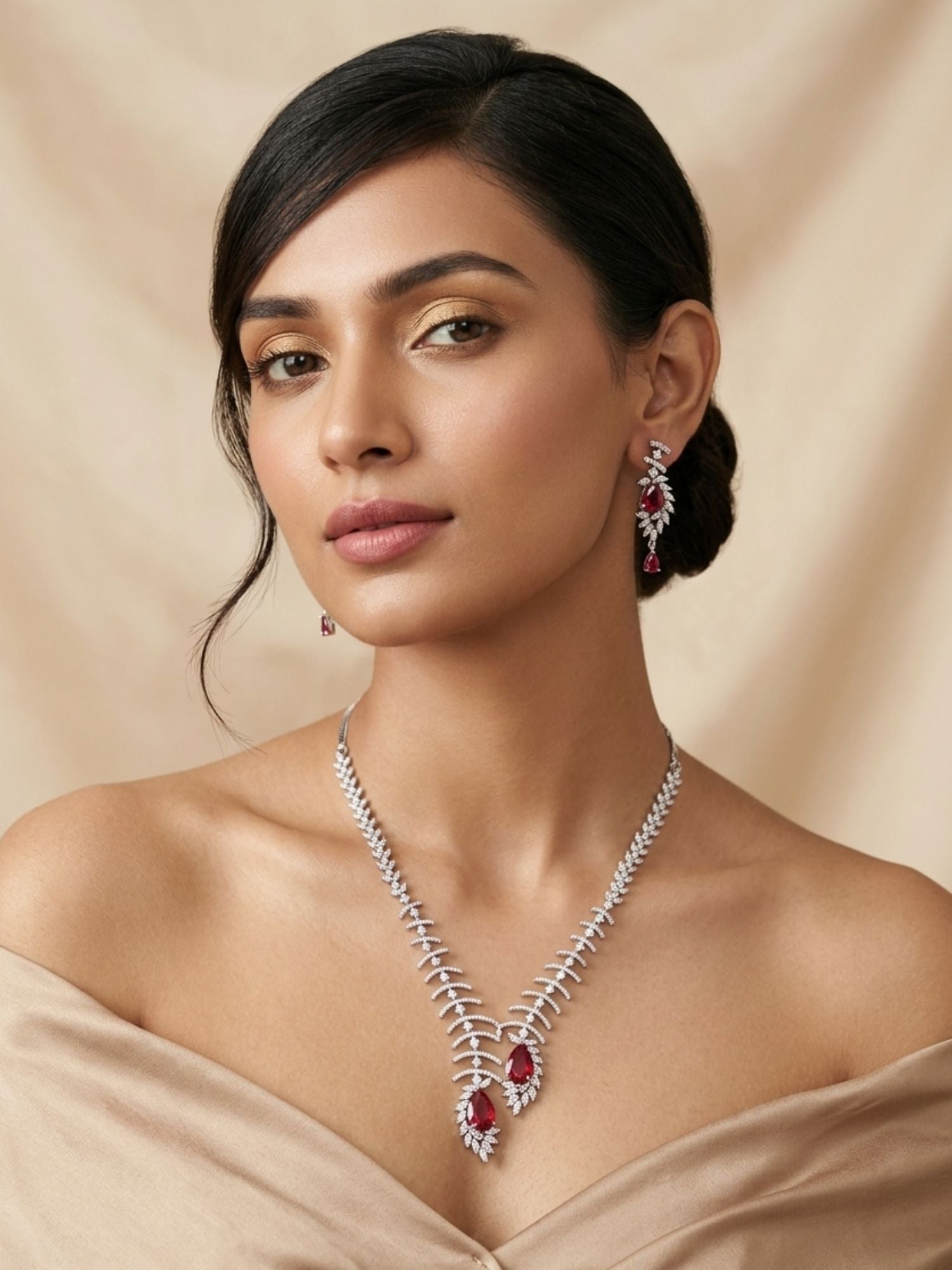 Red Teardrop Necklace Set – Sparkling Party Glam | Abdesigns