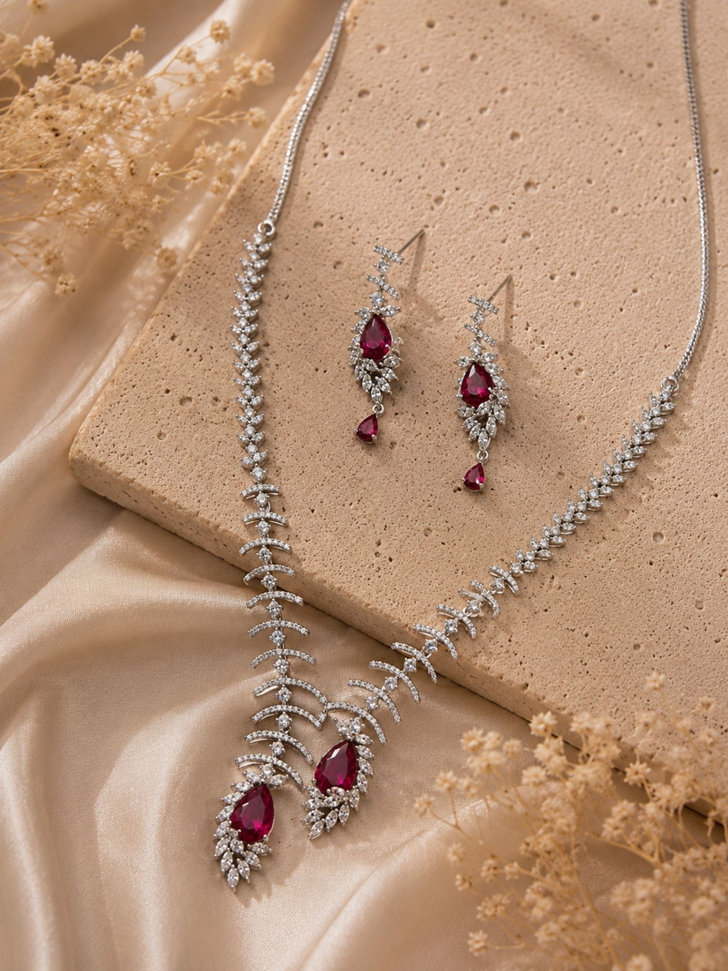 Red Teardrop Necklace Set – Sparkling Party Glam | Abdesigns