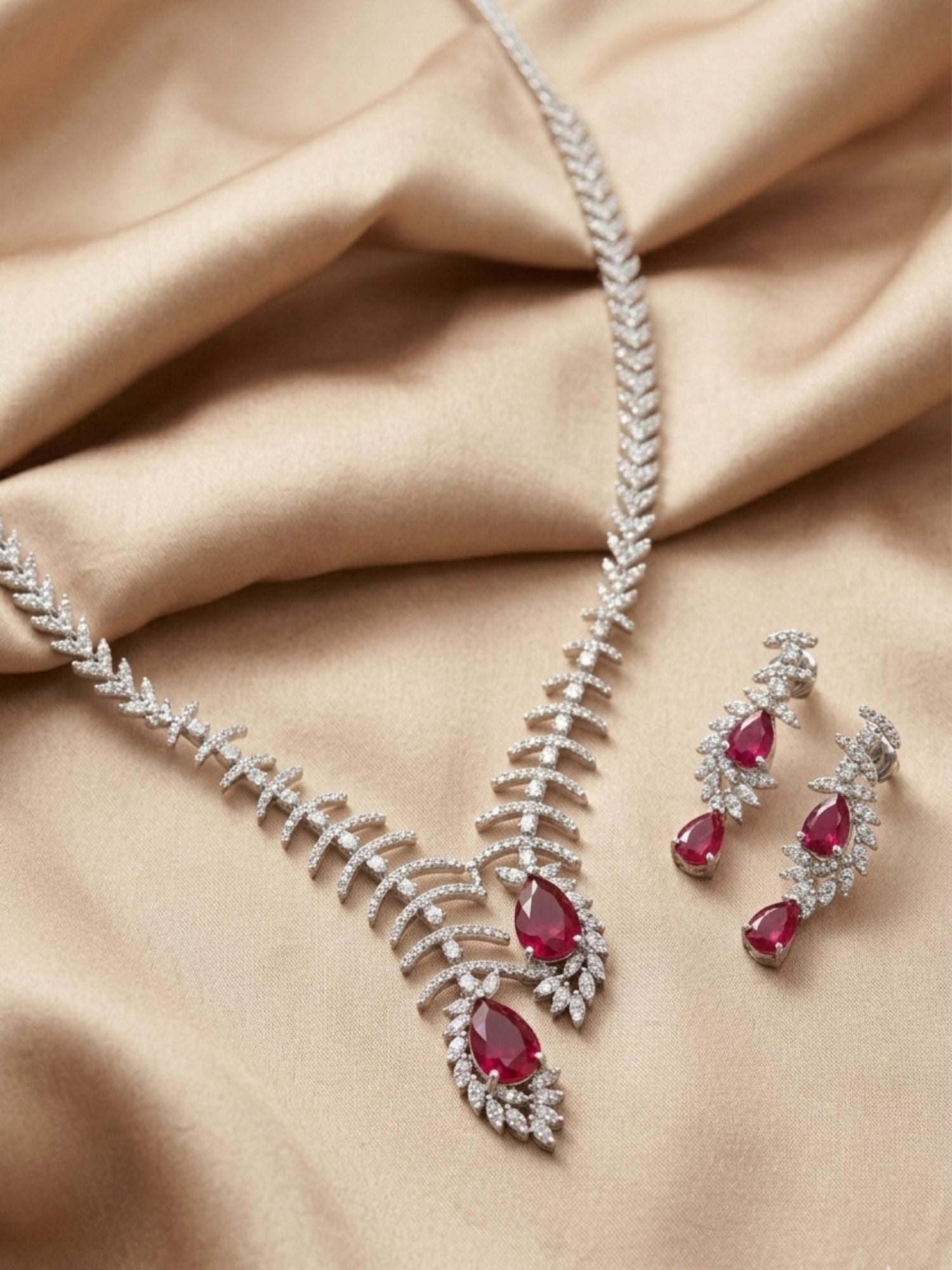 Red Teardrop Necklace Set – Sparkling Party Glam | Abdesigns