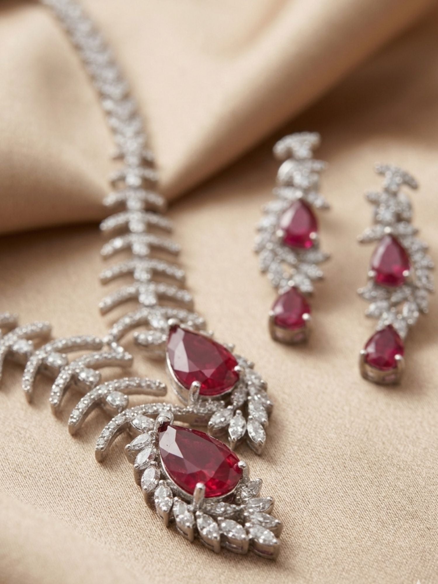 Red Teardrop Necklace Set – Sparkling Party Glam | Abdesigns