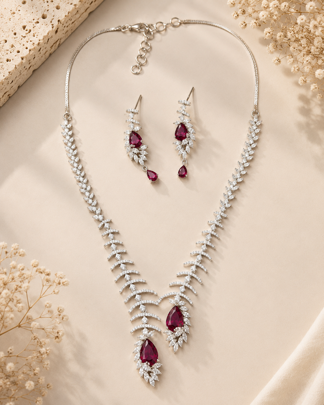 Red Teardrop Necklace Set – Sparkling Party Glam | Abdesigns