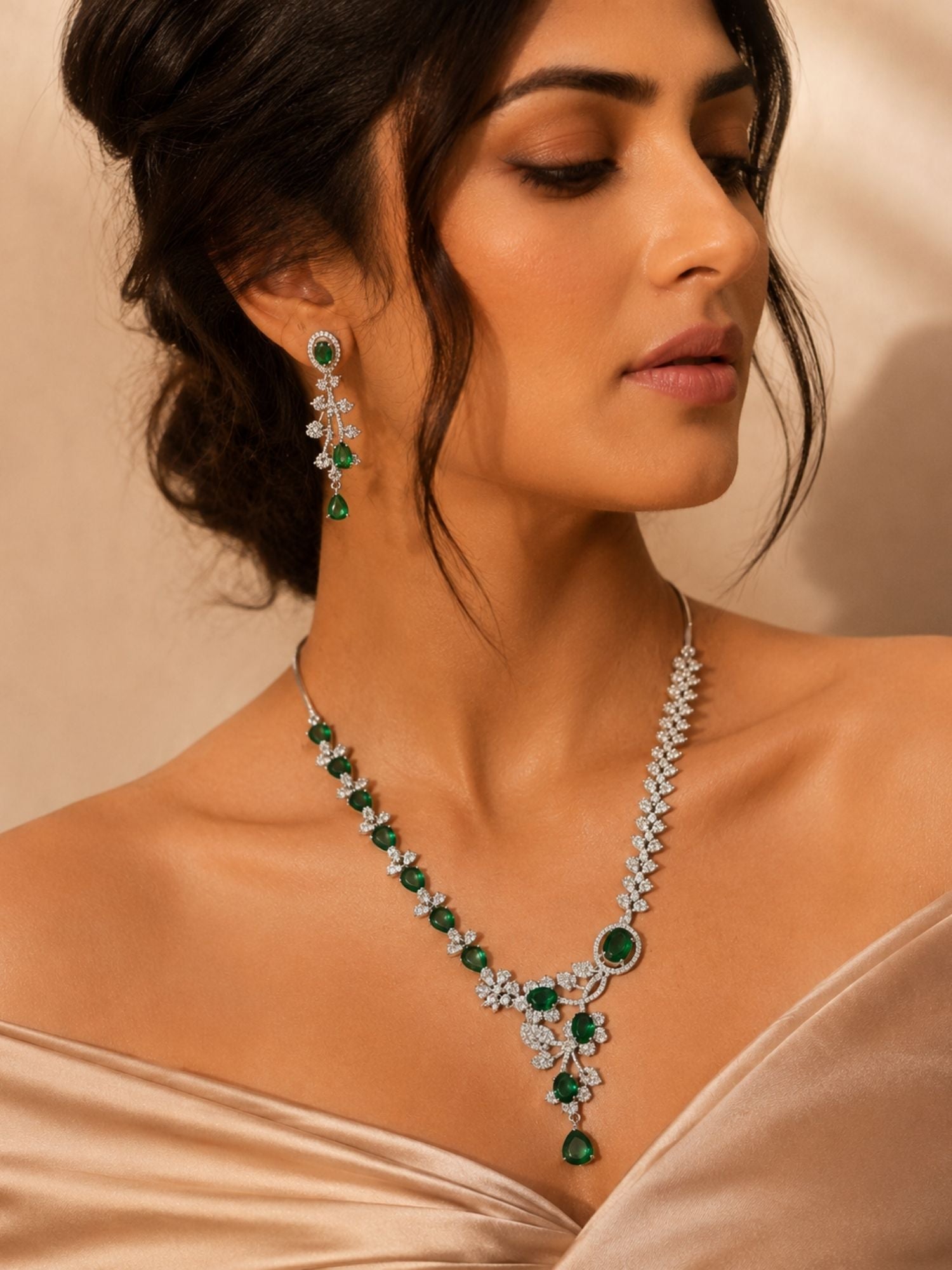 Royal Emerald Stone Jewellery Set – Statement Festive Glam | Abdesigns