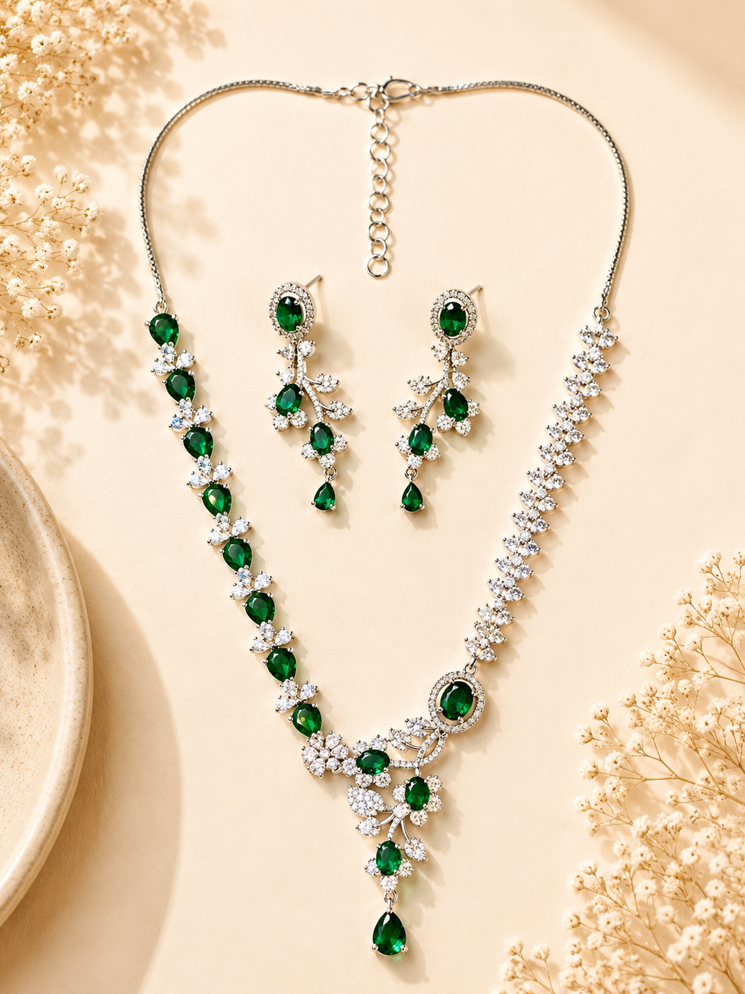 Royal Emerald Stone Jewellery Set – Statement Festive Glam | Abdesigns