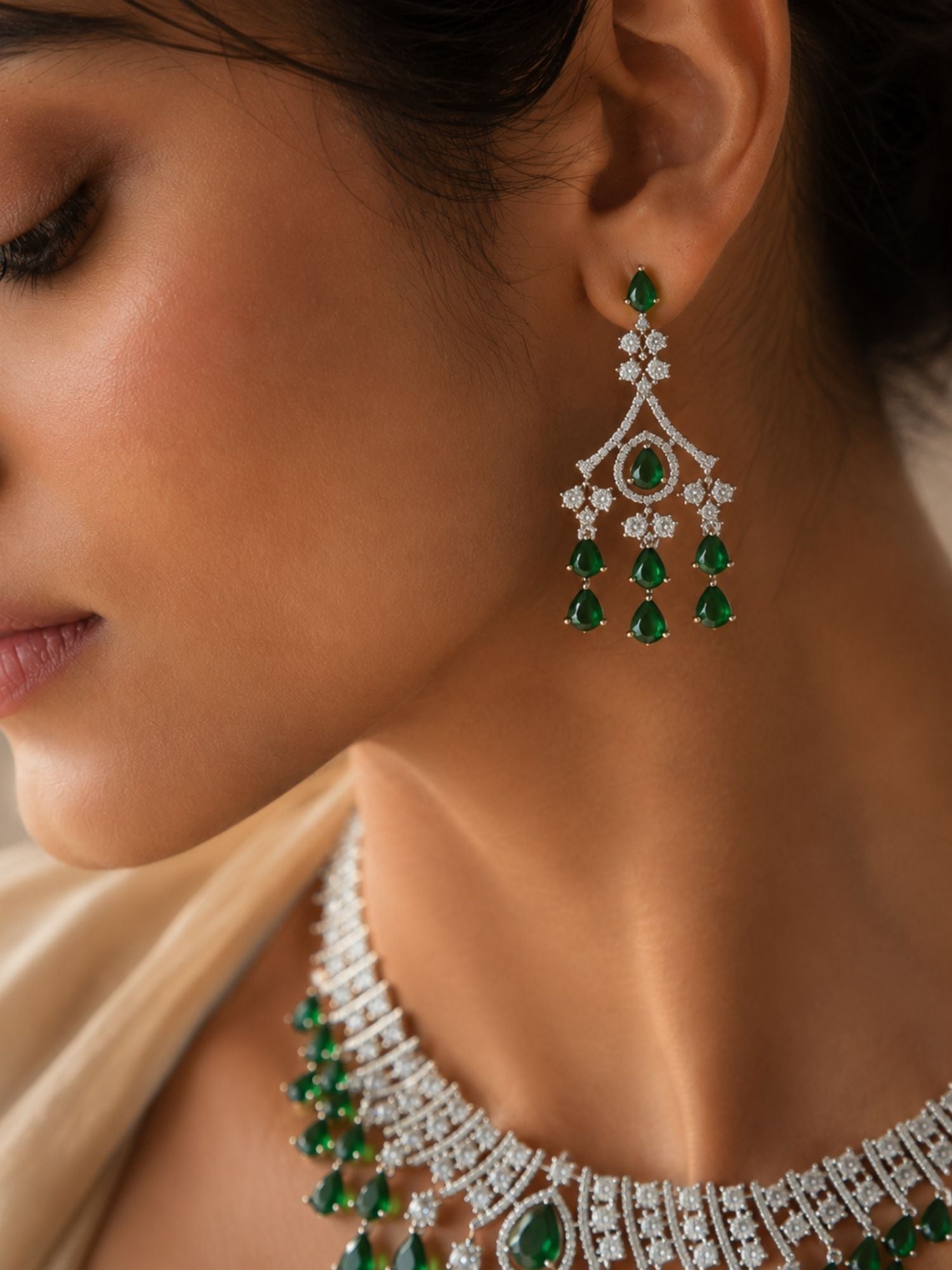 Ruby Stone Emerald Trendy Festive Glam Necklace Set | Abdesigns