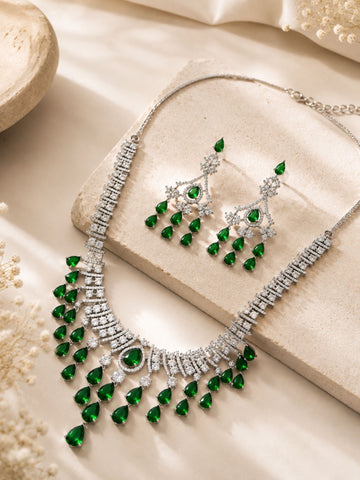 Ruby Stone Emerald Trendy Festive Glam Necklace Set | Abdesigns