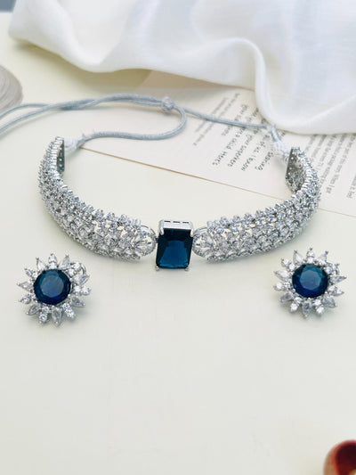 Statement Silver Plated American Diamond Chocker Necklace