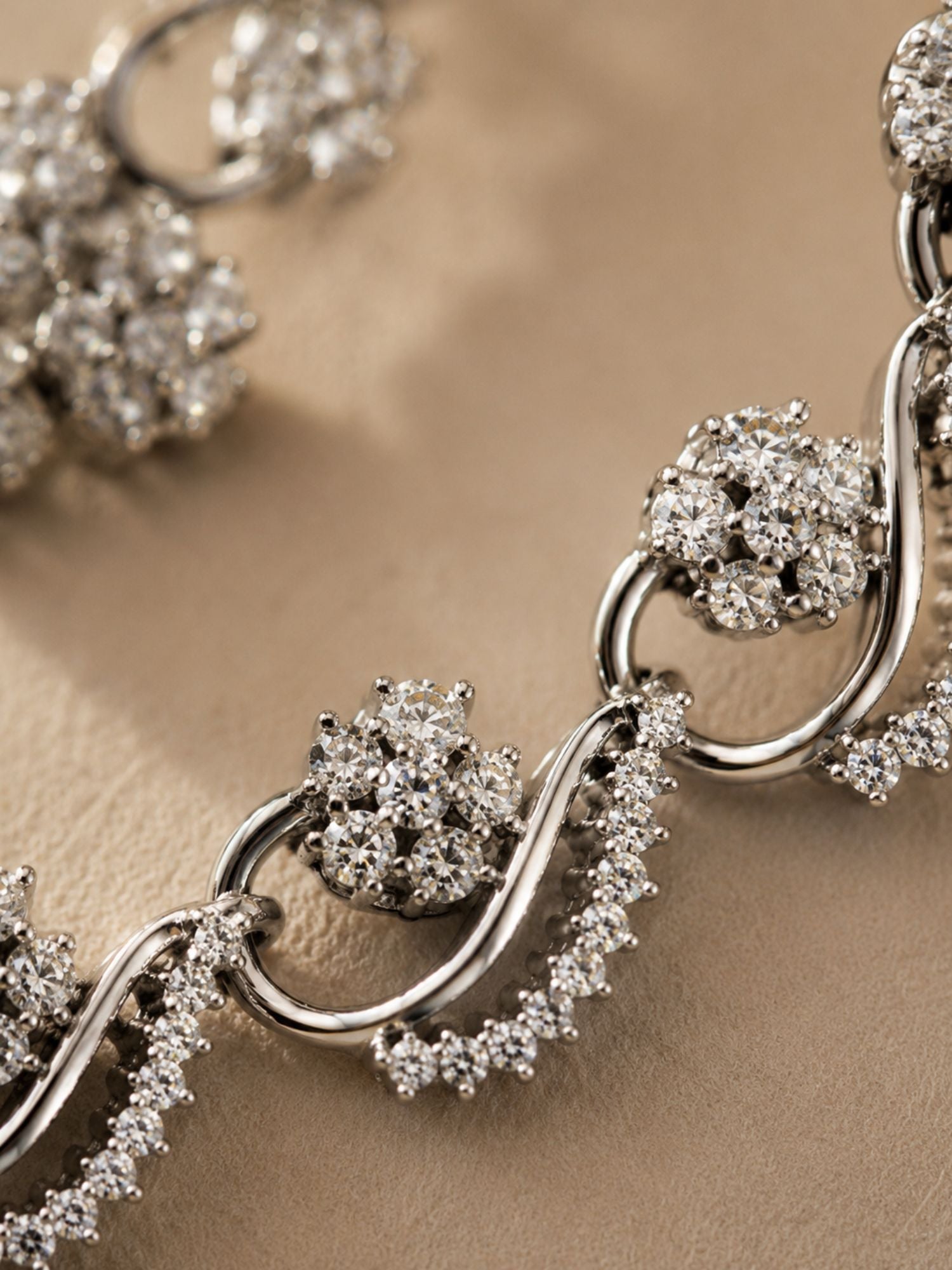 Floral American Diamond Necklace Set with Earrings – Gold, Rose Gold & Silver Plated | Abdesigns