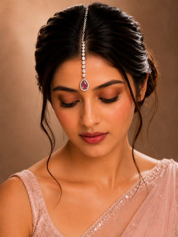 Silver Ruby Pendant Bridal Shine Maangtikka - maang tikka by Abdesigns Jewellery