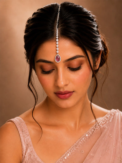 Abdesigns Silver Ruby Pendant Bridal Shine Maangtikka