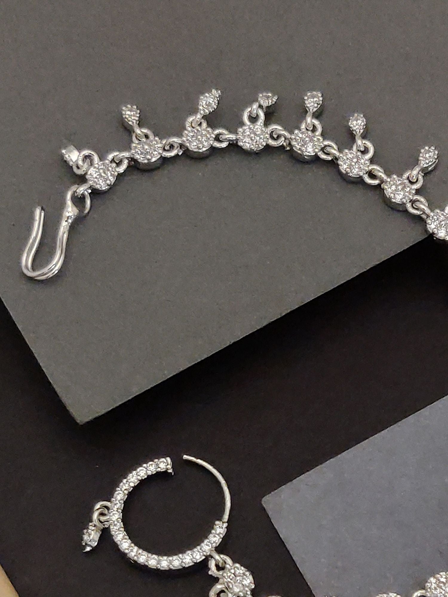 Abdesigns Silver Plated American Diamond Nose Chain