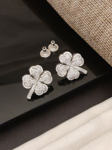 Abdesigns American Diamond Silver Plated Studs Earring