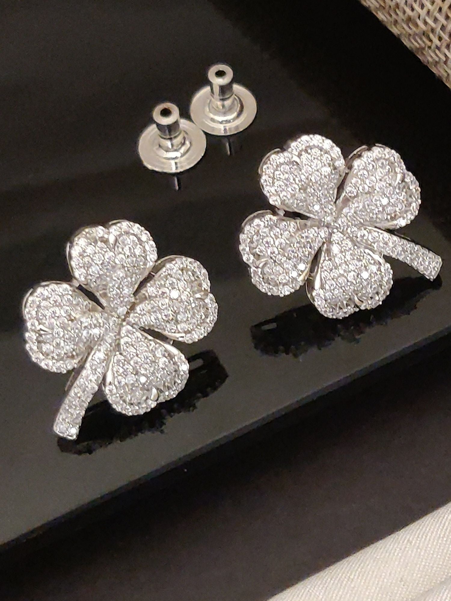 Abdesigns American Diamond Silver Plated Studs Earring