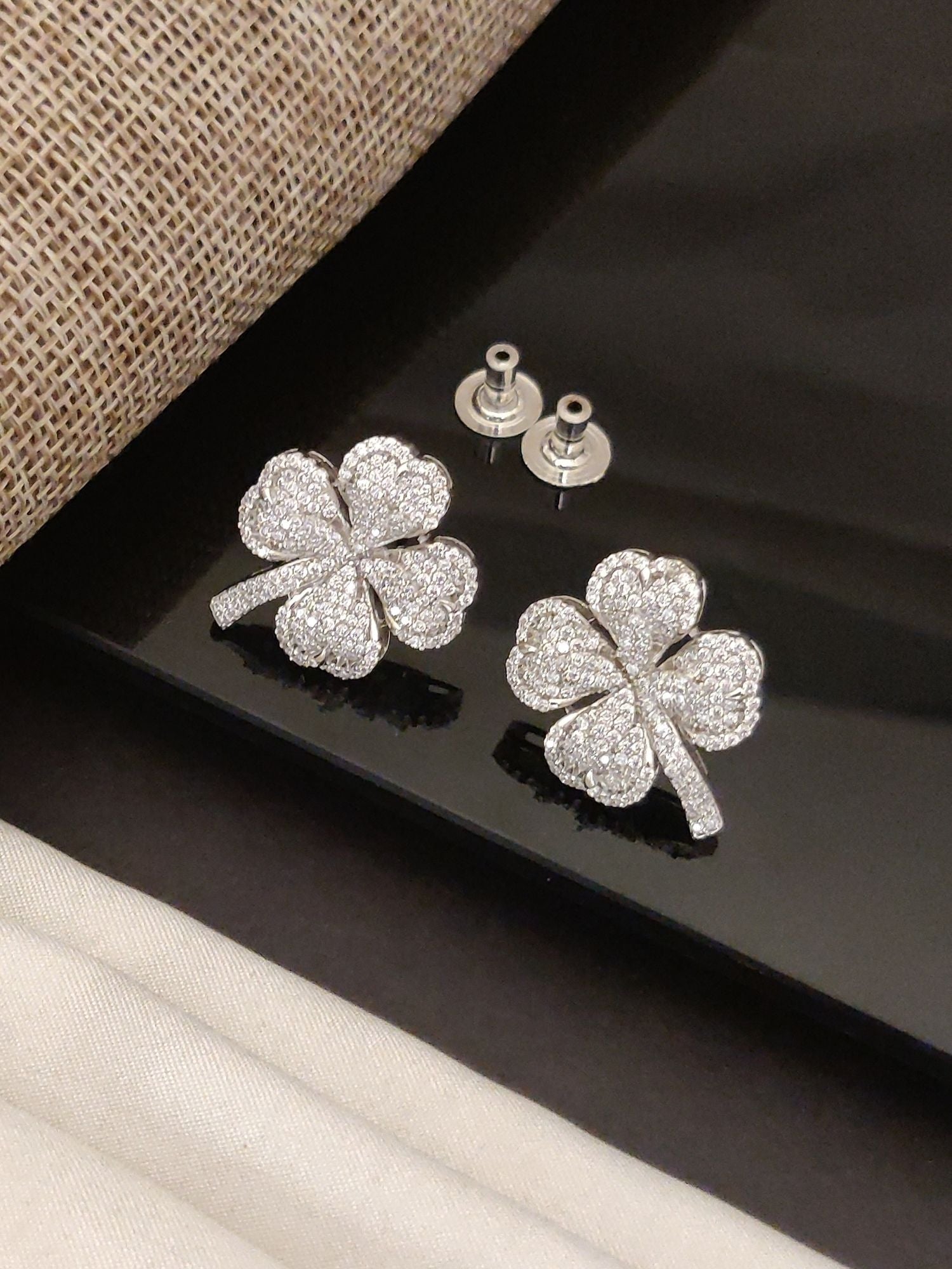 Abdesigns American Diamond Silver Plated Studs Earring