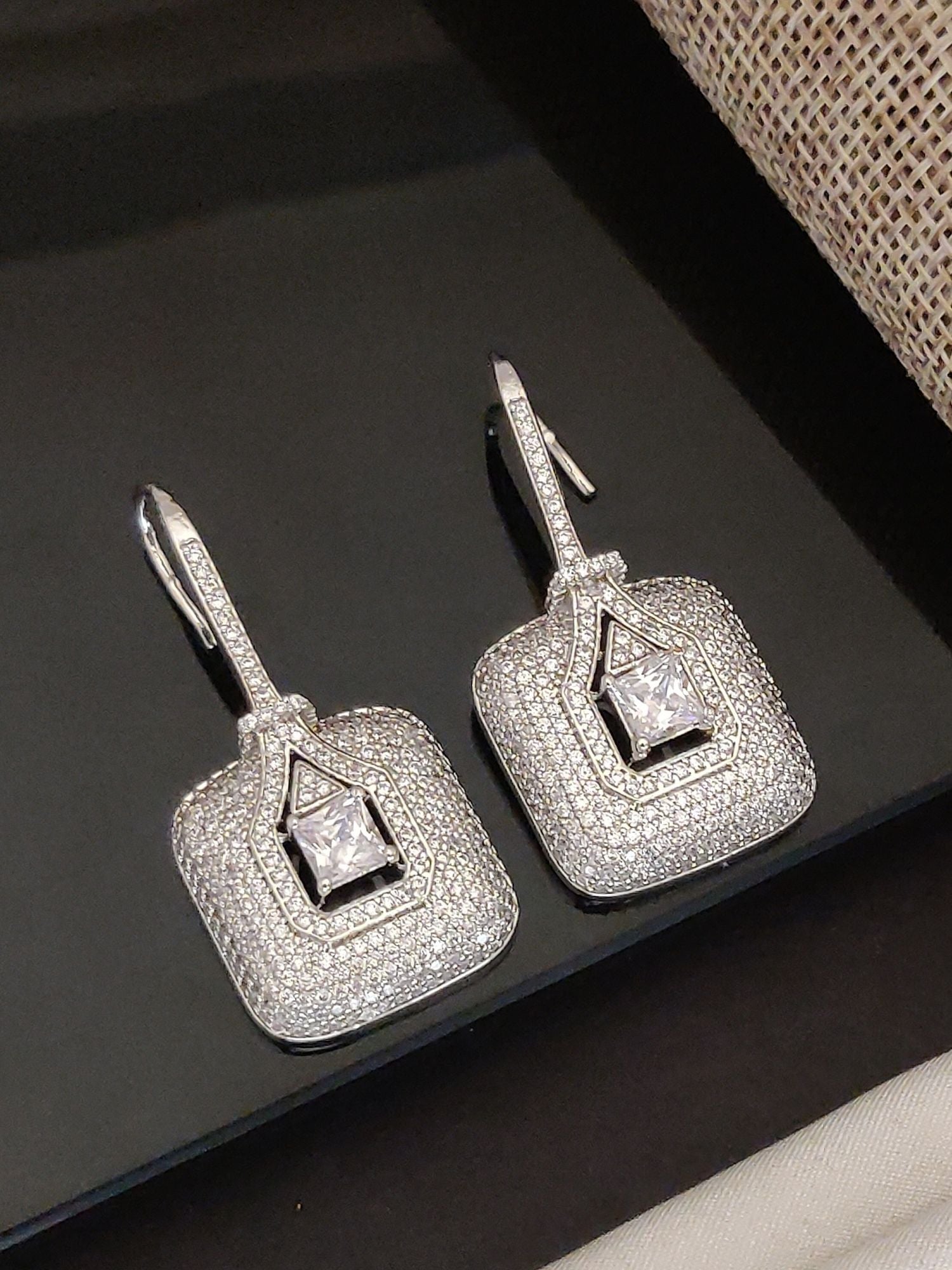 Abdesigns Silver Plated American Diamond Studs Earring